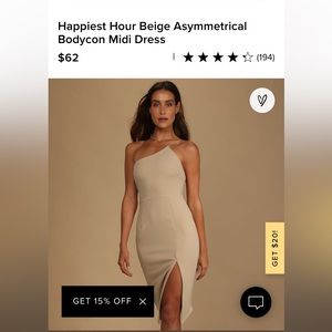 NWT Happiest Hour Beige Asymmetrical Bodycon Midi Dress